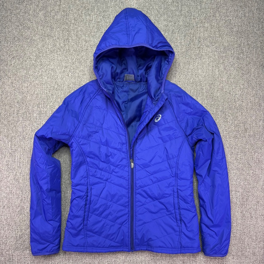 Asics Womens Quilted Insulated Hooded Full Zip Jacket Blue Size Large NWOT